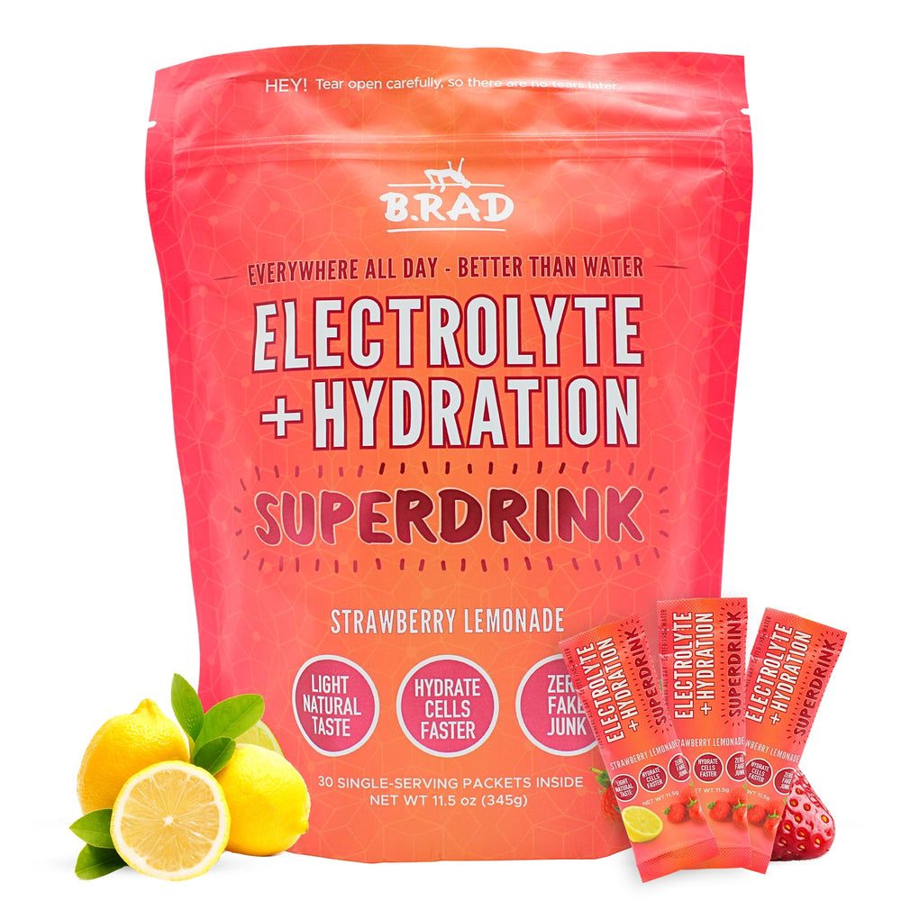 B rad Superdrink tub packaging front for quick hydration and performance