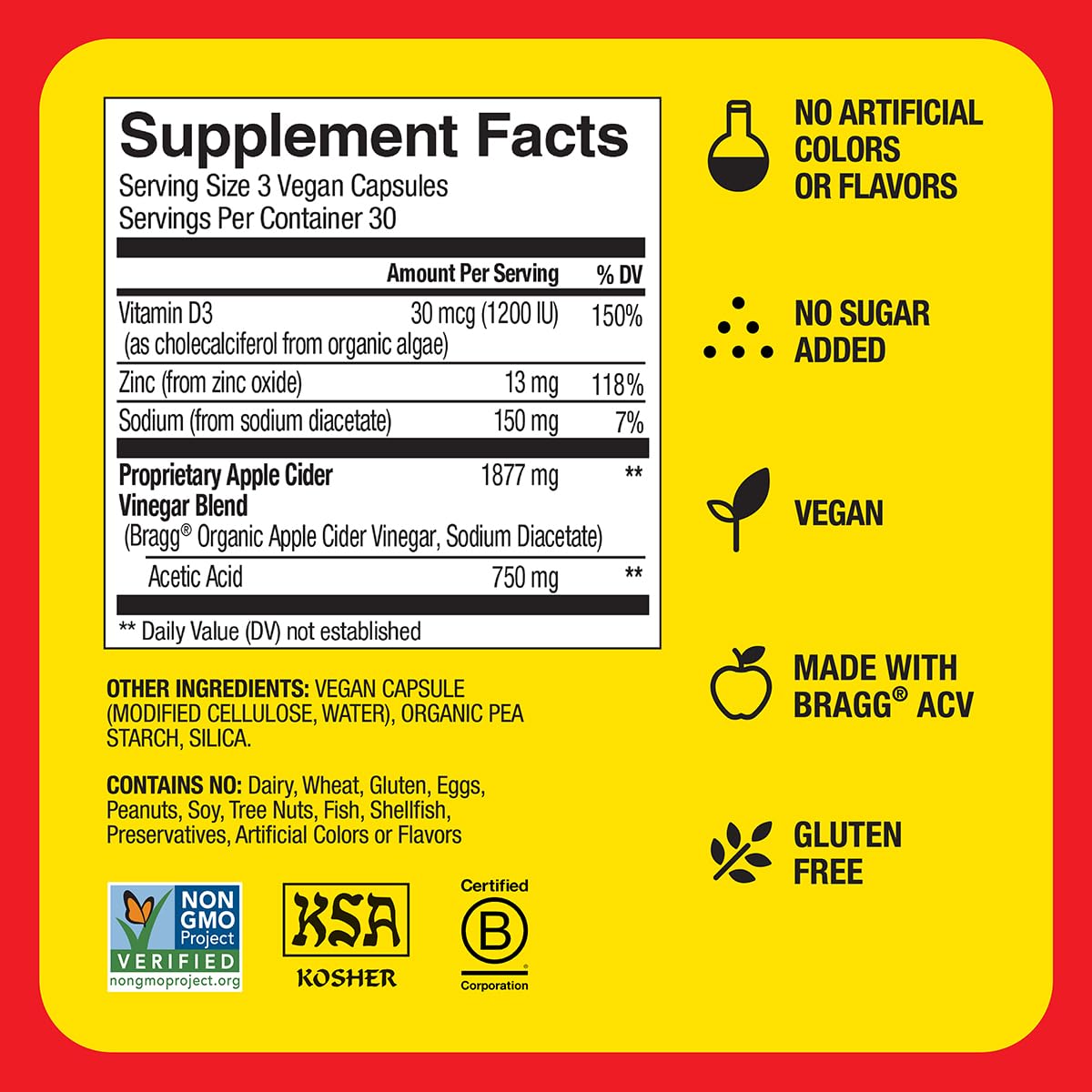 Bragg ACV capsules ingredients and nutrition label