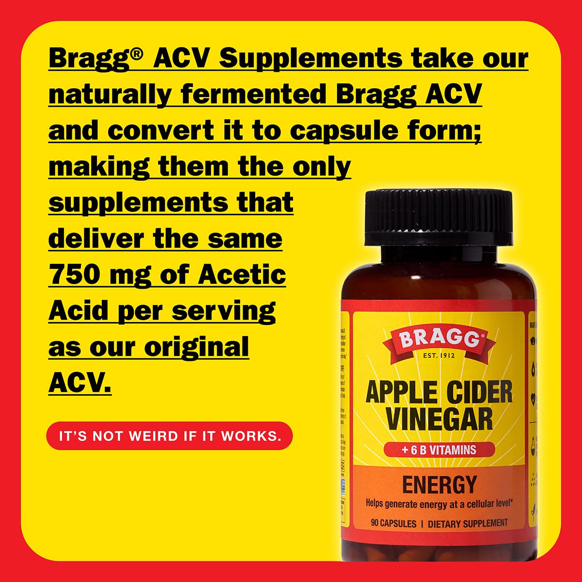 Bragg open bottle with visible ACV capsules for easy use