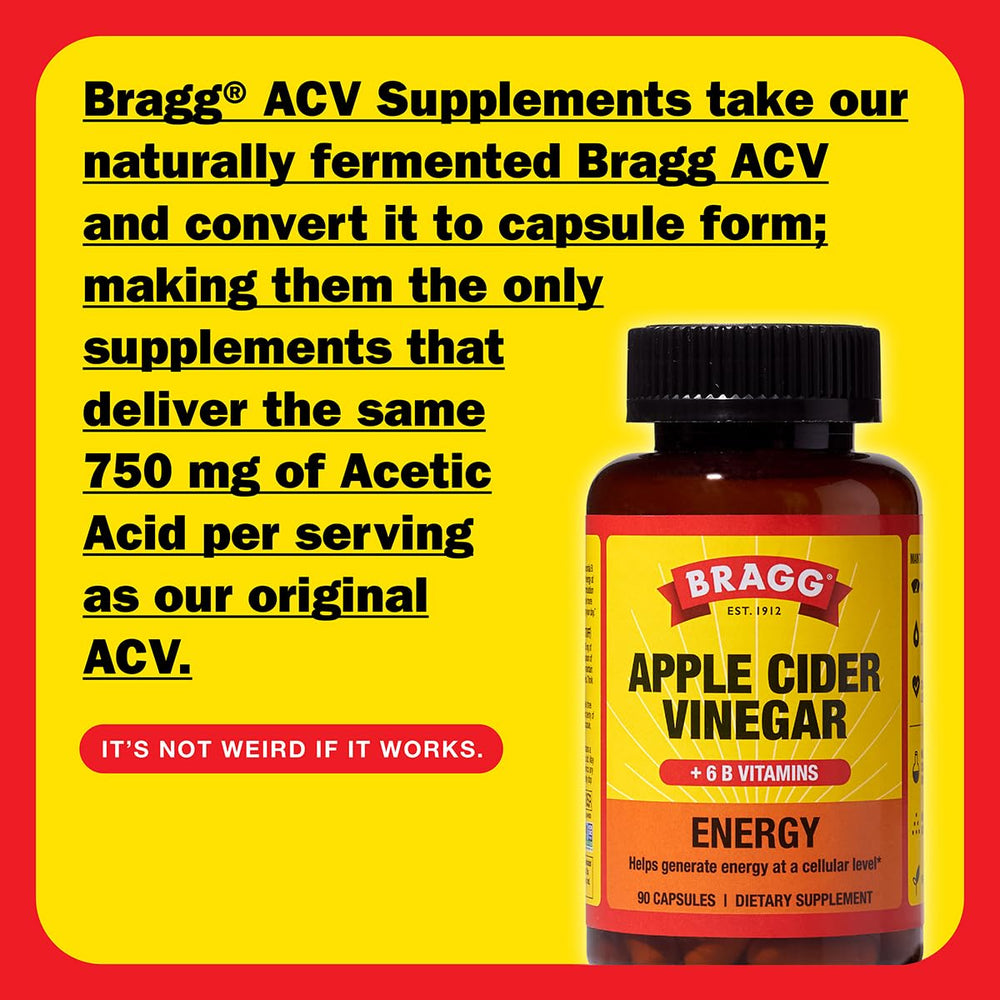 Bragg open bottle with visible ACV capsules for easy use