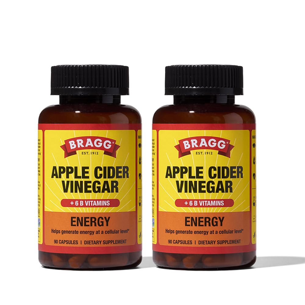 Bragg Energy Apple Cider Vinegar Capsules with B-12 bottle - 2-pack
