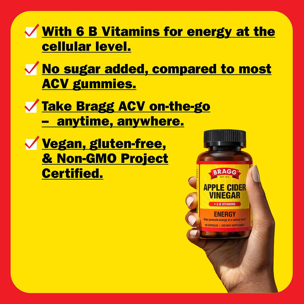 90-capsule Bragg ACV Capsules bottle with B-12 labeled