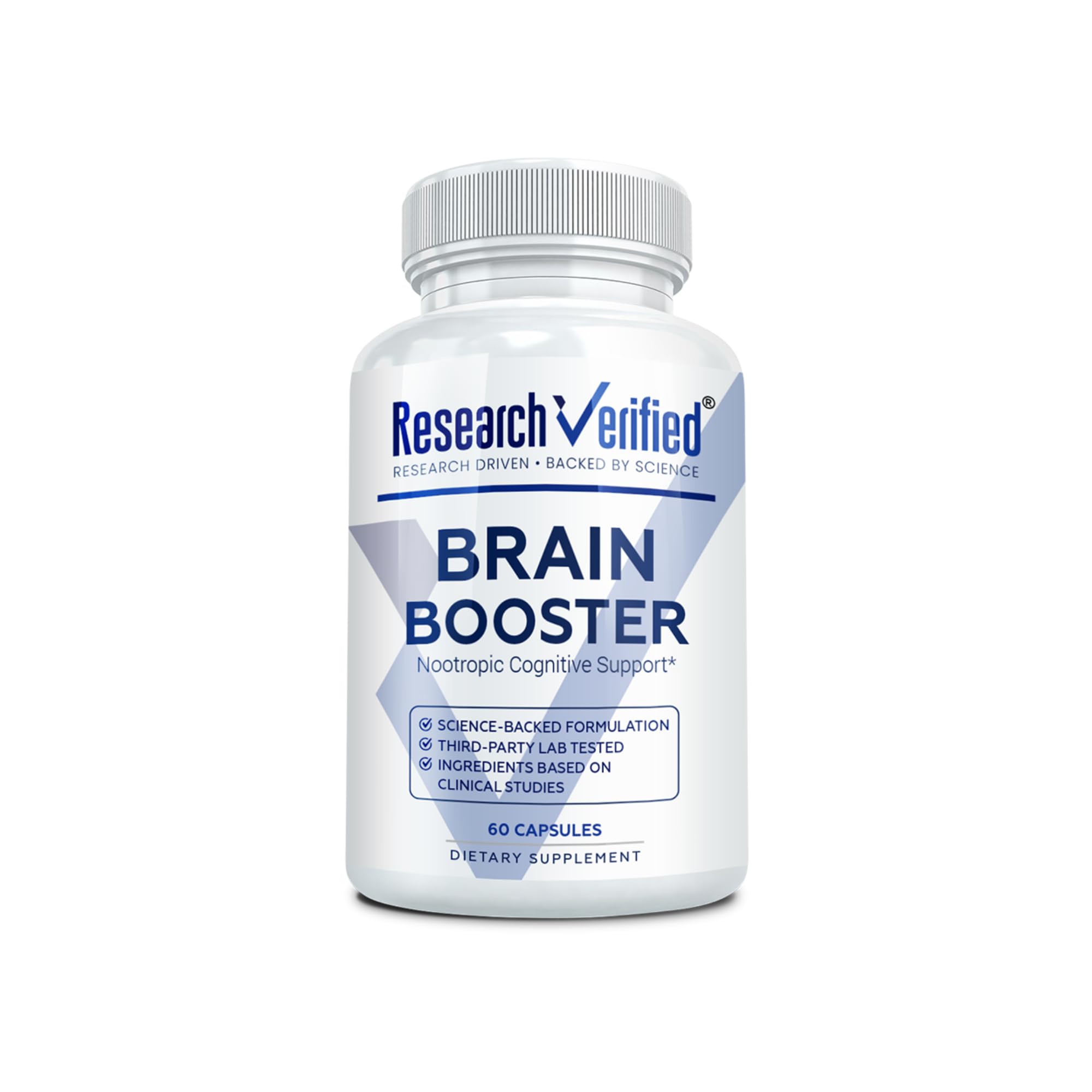 Brain Booster bottle with label and vegan capsules