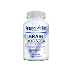 Brain Booster bottle with label and vegan capsules