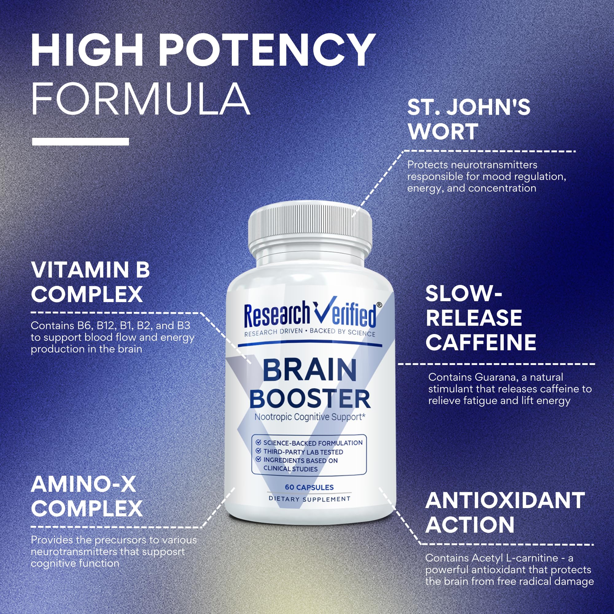 Brain Booster bottles stacked in a 3-bottle pack