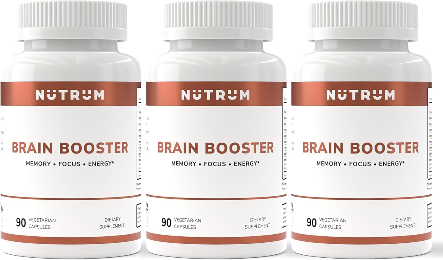 Nutrum Brain Booster bottle and packaging on white background