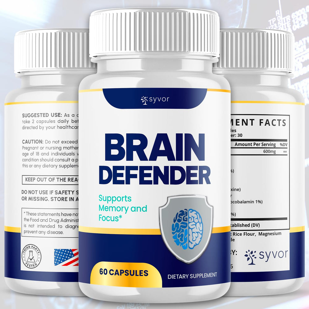 Close-up of Brain Defender 120-count bottle label