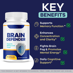 Two Brain Defender bottles showing 120 capsules total