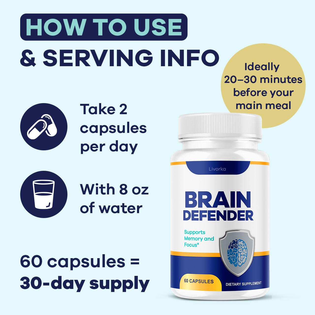 Open Brain Defender bottle with capsules