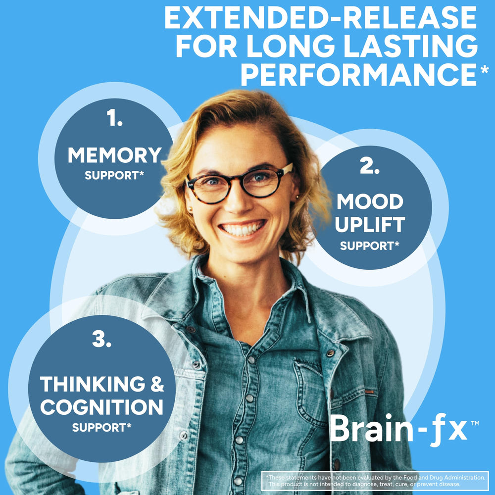 Brain-fx memory and focus nootropic supplement bottle on white