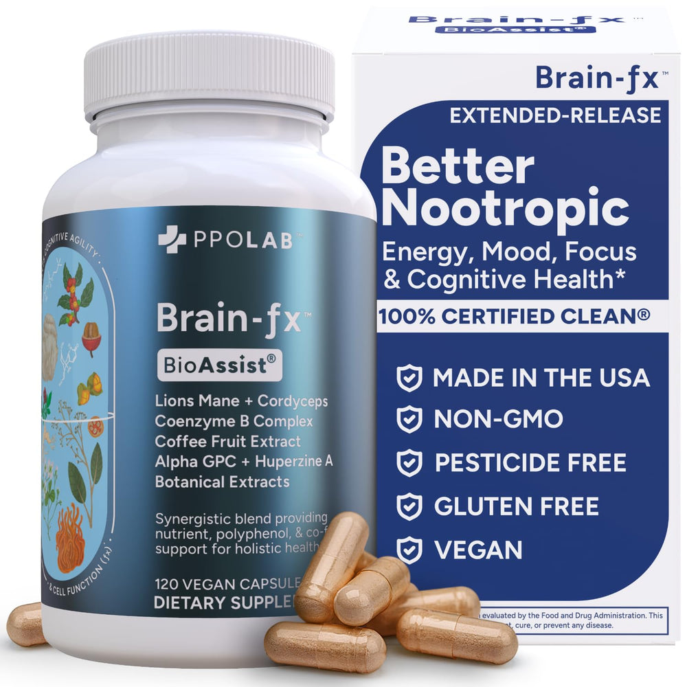 Brain-fx bottle label with memory and focus nootropic ingredients