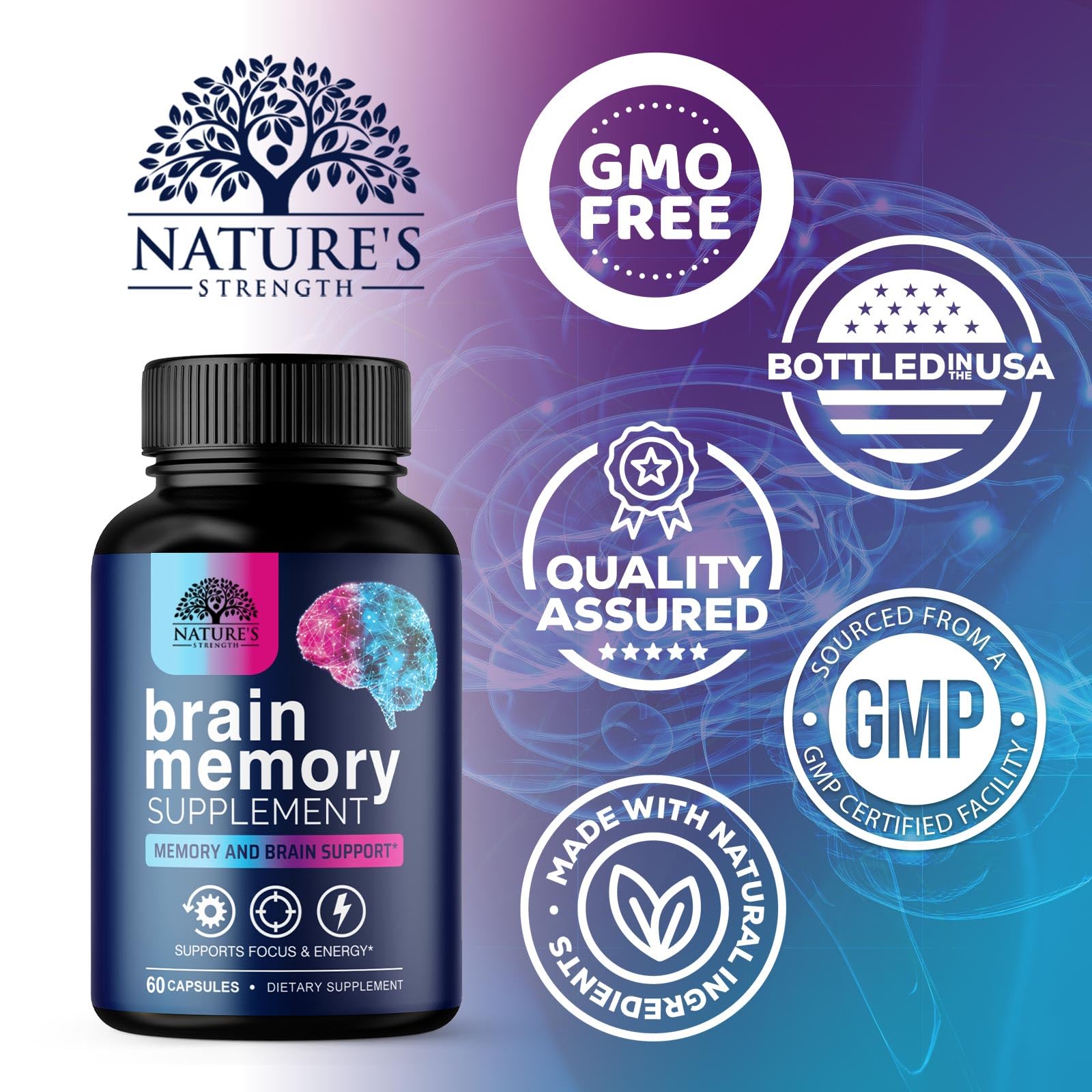 Brain health supplement capsules label