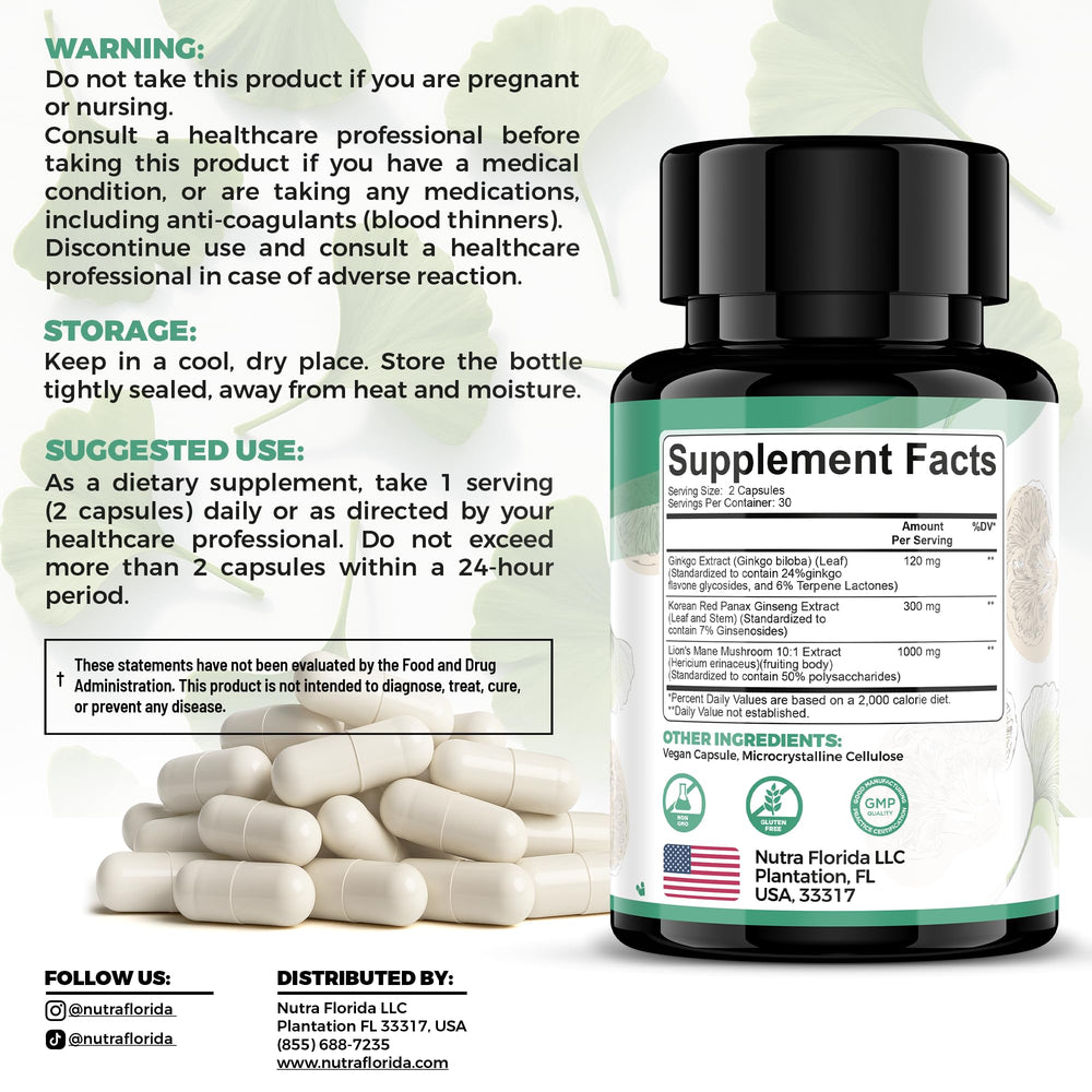 Brain health supplement packshot highlighting memory and focus benefits