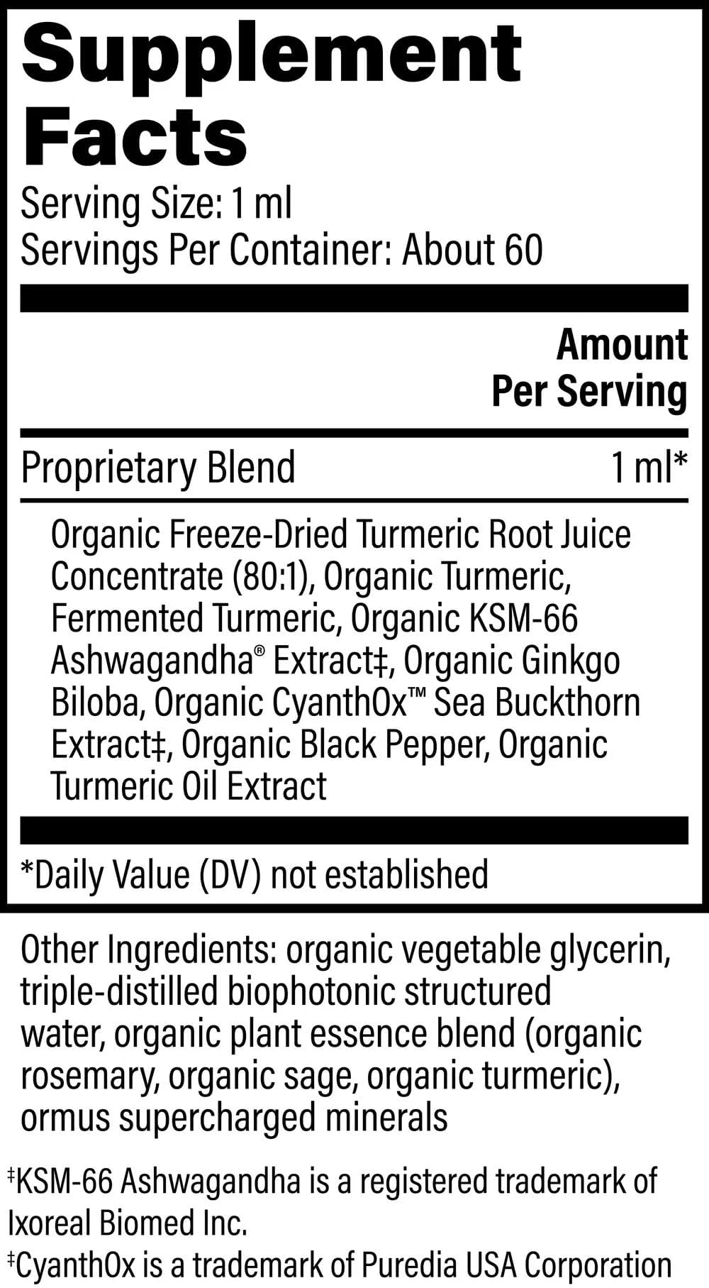 Ingredients turmeric, ashwagandha and ginkgo biloba in Brain Health