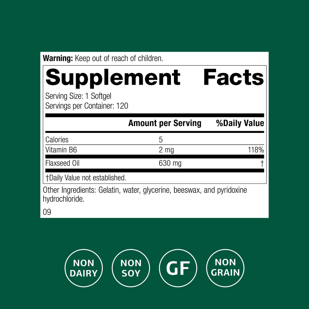 Close-up of flax oil with B6 highlighting brain, heart, and skin benefits