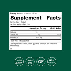 Close-up of flax oil with B6 highlighting brain, heart, and skin benefits