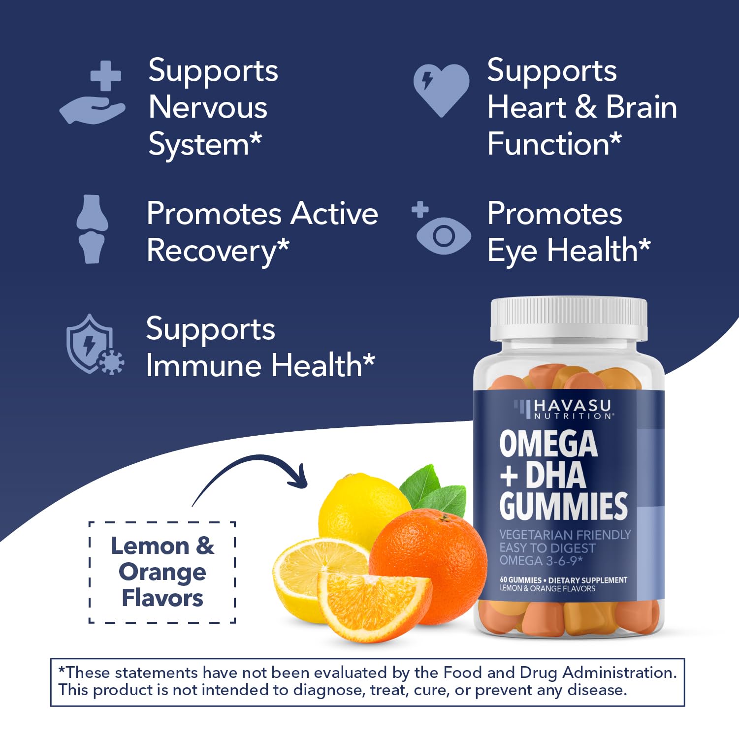 Brain and immune support omega-3-6-9 DHA gummies close-up