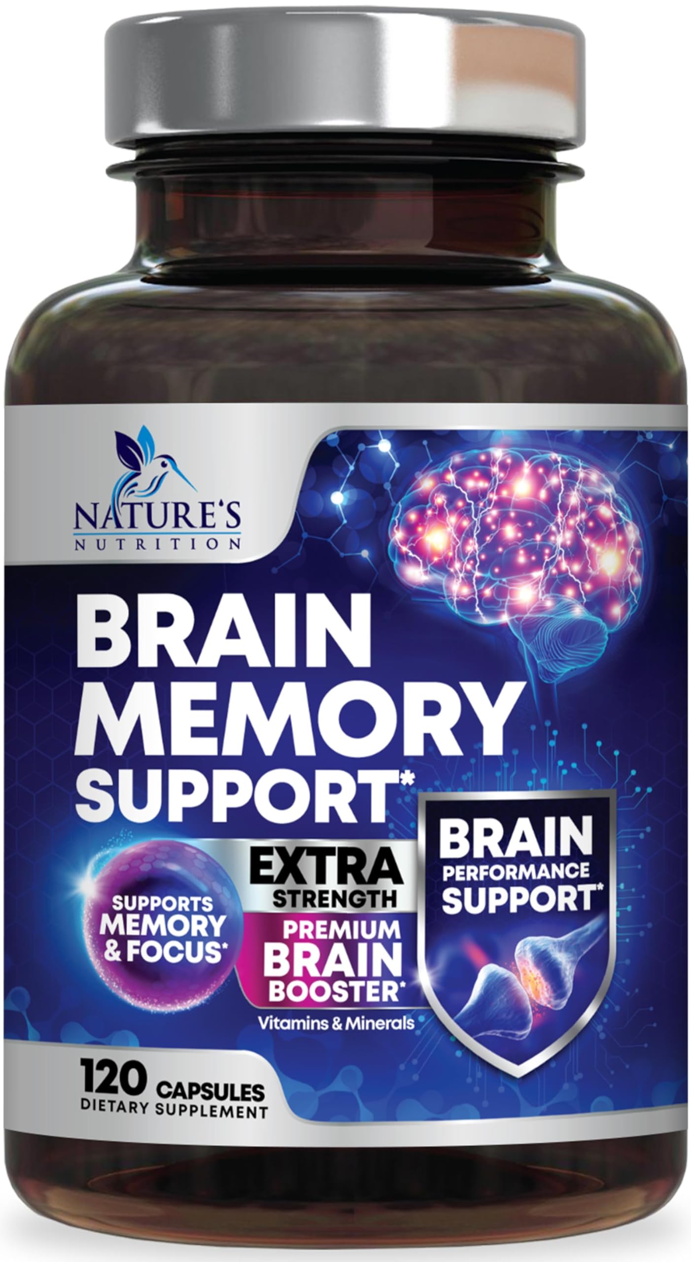 Brain Memory Pills bottle with focus and clarity text on label