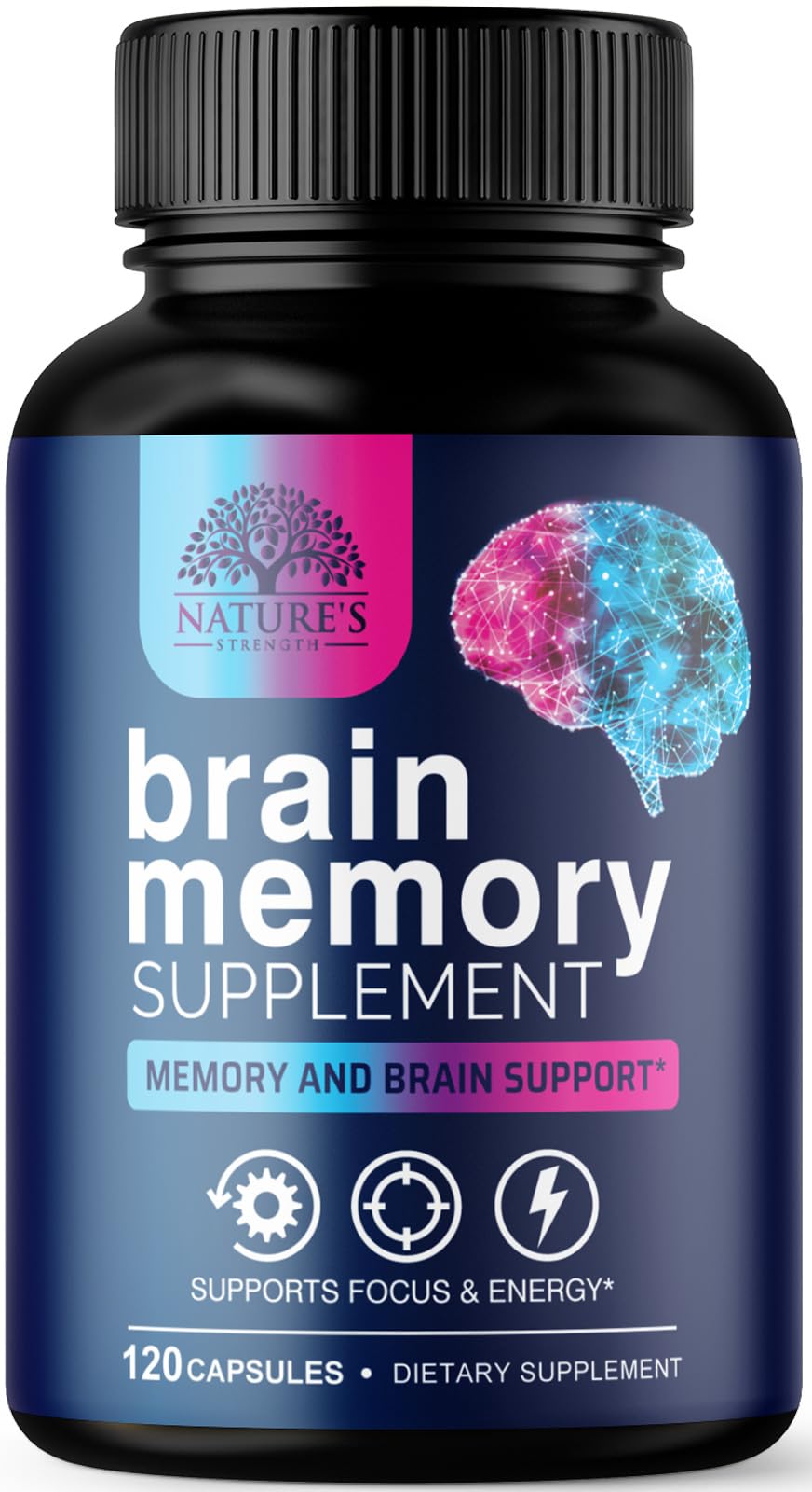 Bottle of Brain Memory Supplement Pills with 120 capsules