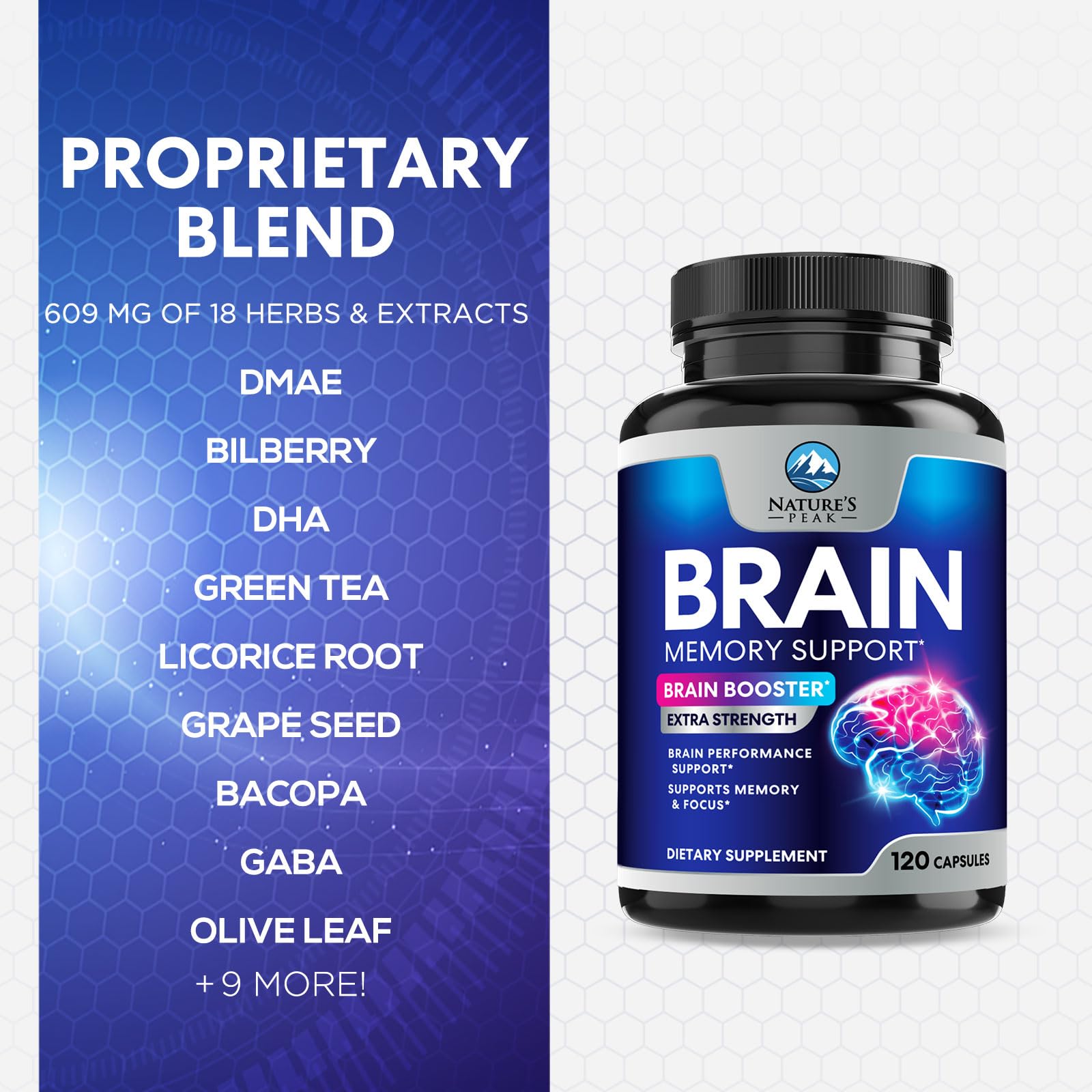 Capsules spilling from a bottle of brain memory pills
