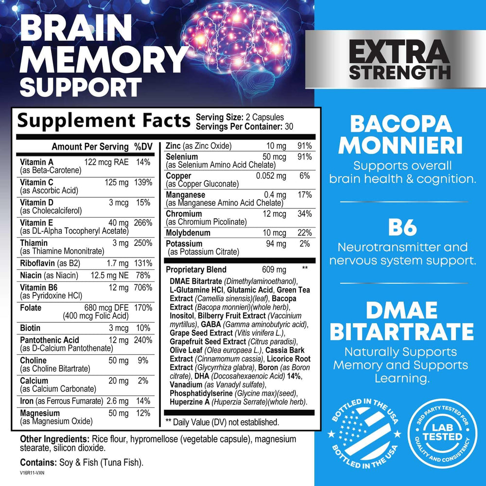 Close-up of capsules showing 3x strength nootropics