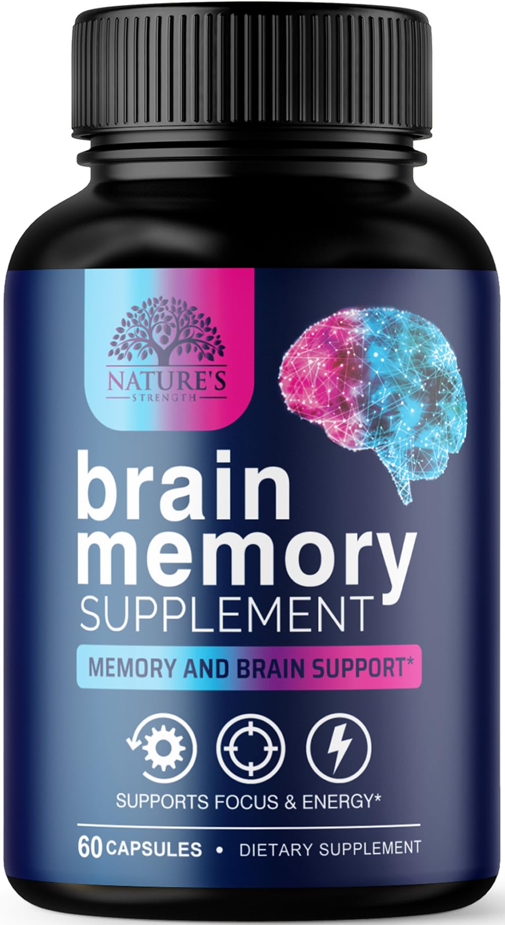 Bottle of Brain Memory Supplement Pills 3x Strength