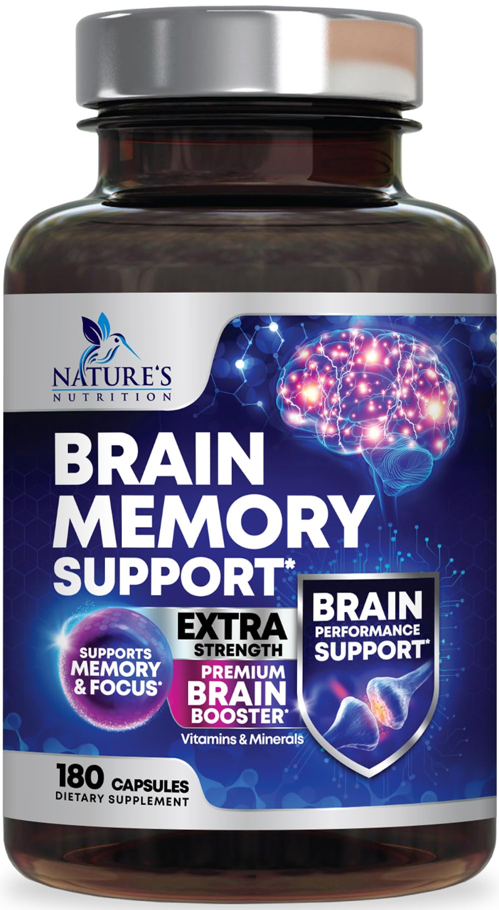 Brain Memory Supplement Pills product image showing 180 capsules