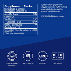 Close-up of Brain Octane Softgels bottle label