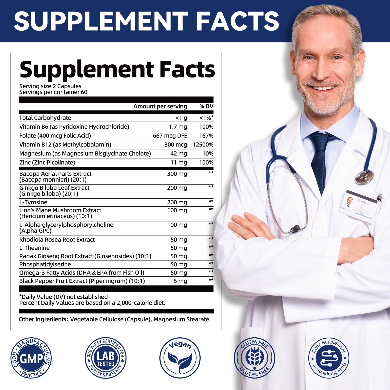 Close-up of Bacopa Monnieri and Ginkgo Biloba ingredients