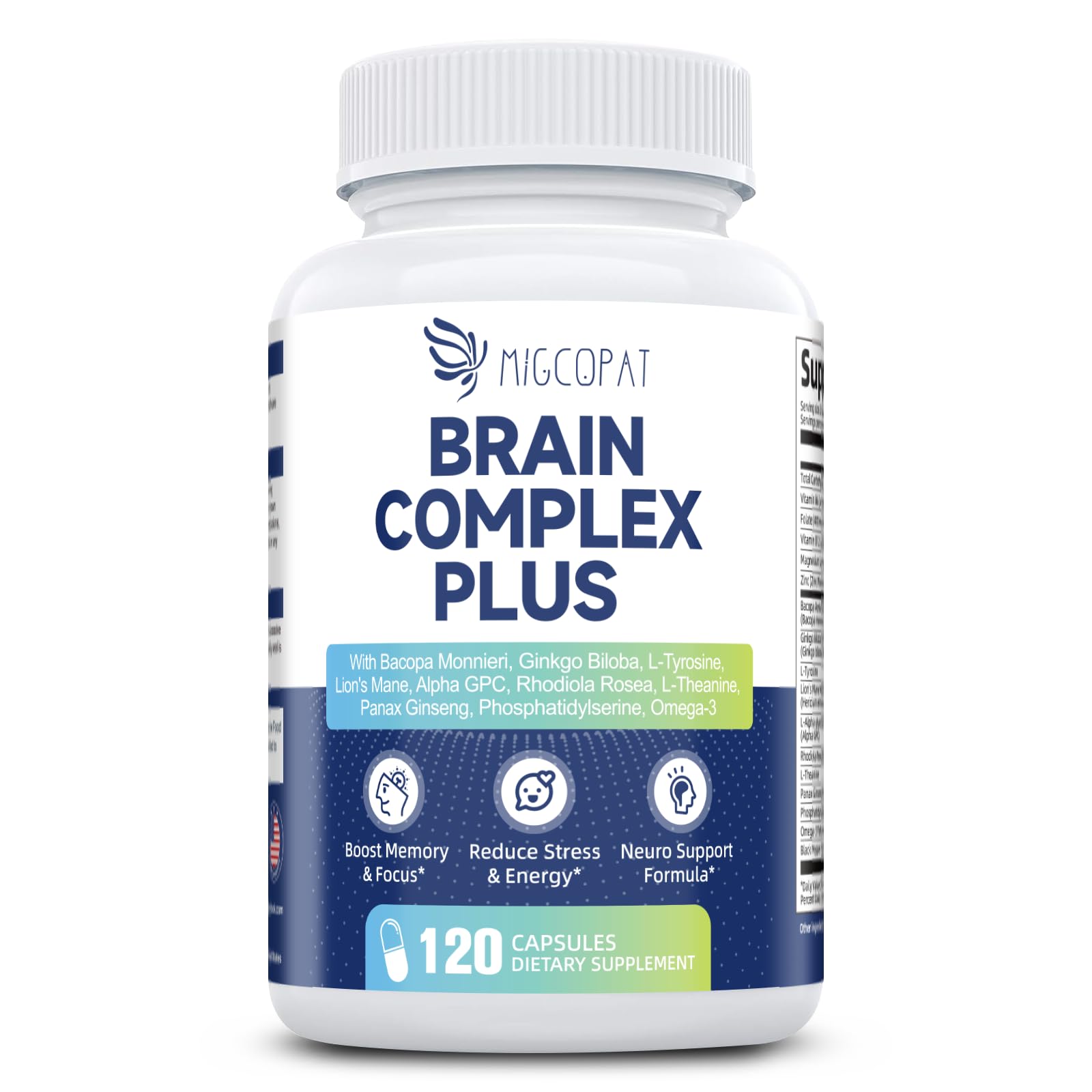 Gluten-free, non-GMO Migcopat brain supplement packaging
