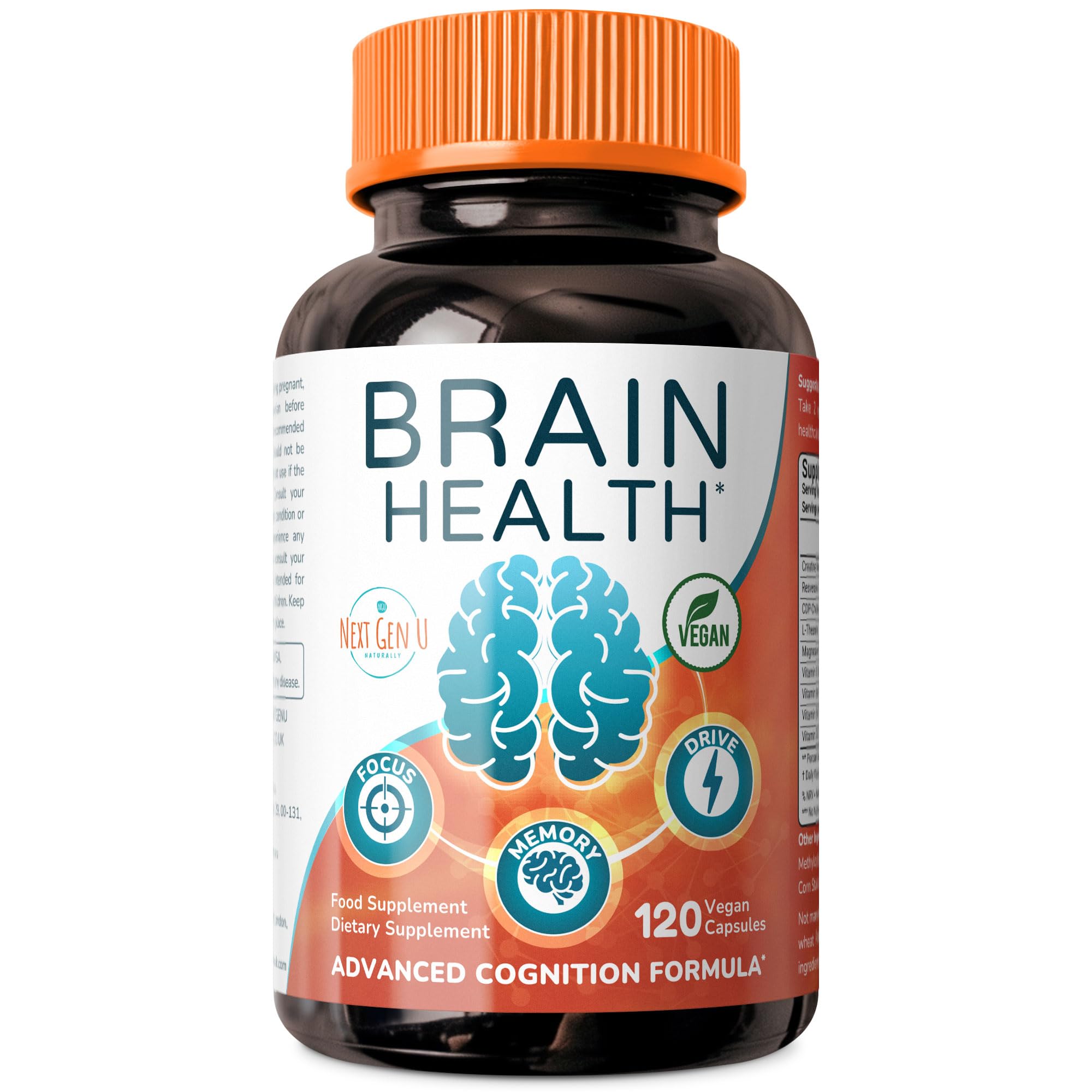 Front view of Brain Supplement 120 Vegan Capsules bottle