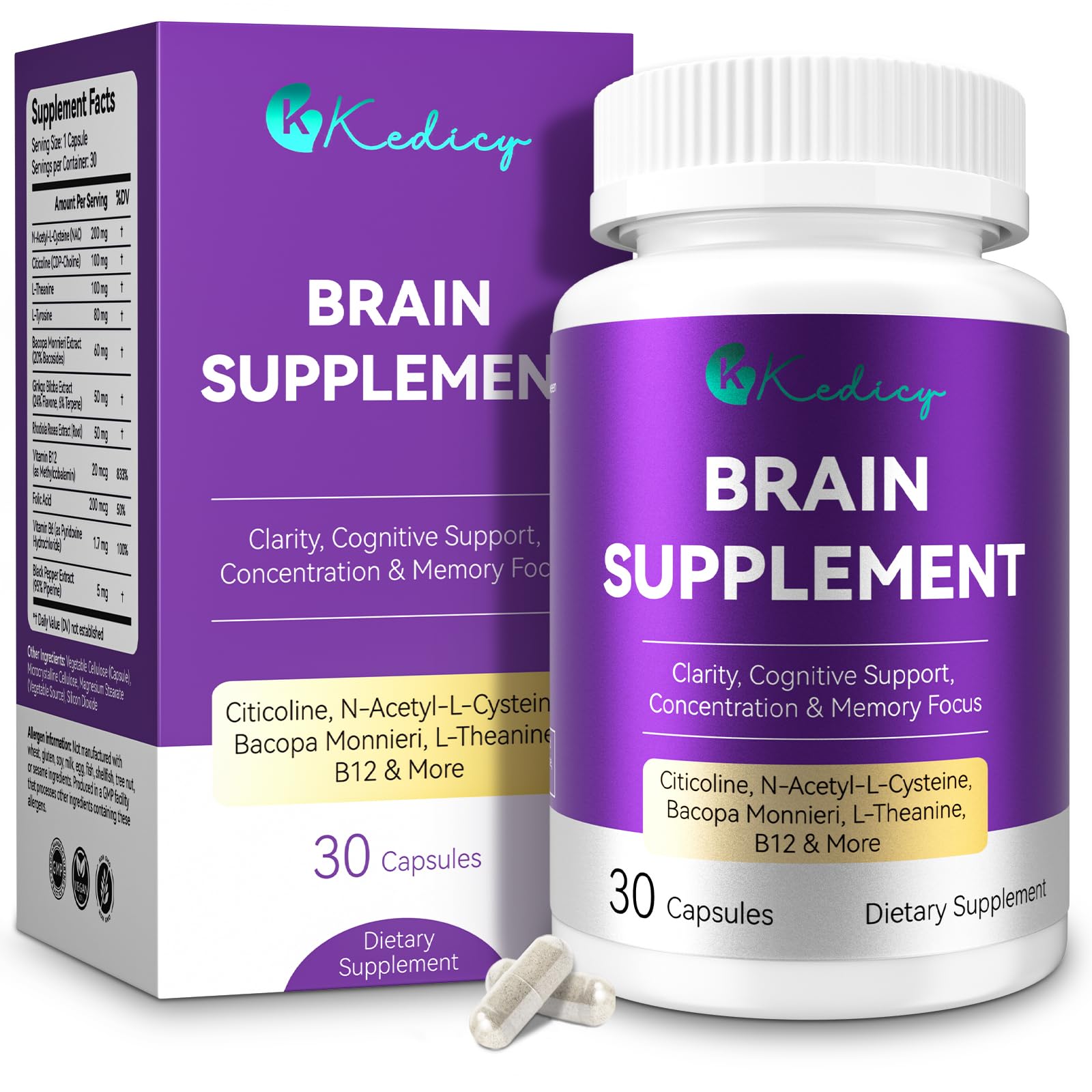 Brain supplements bottle showing 30-day supply
