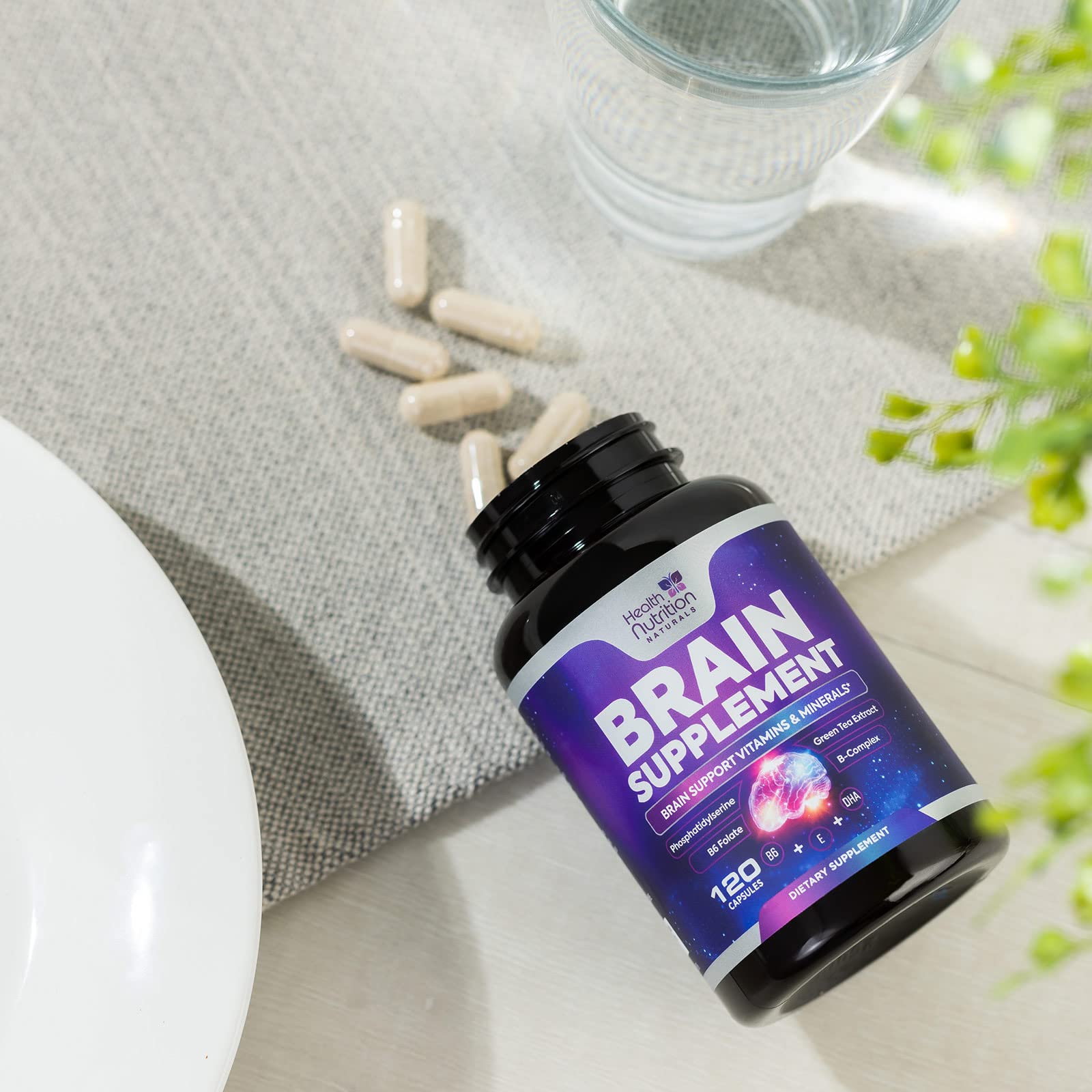 Illustration of brain health ingredients with capsules