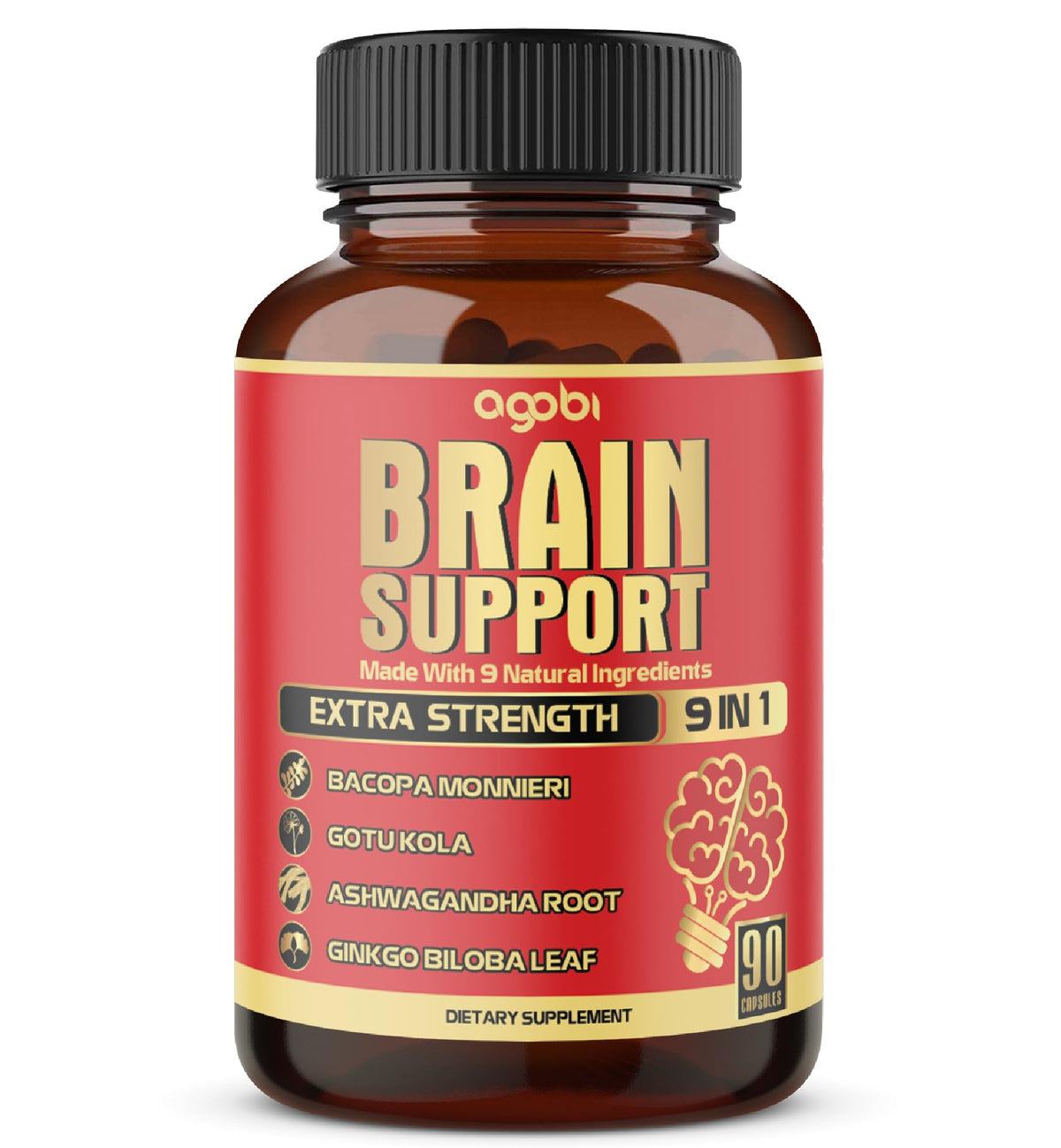 9in1 Brain Support Supplement bottle with 90 capsules