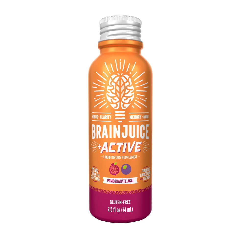 BrainJuice Active shot ingredients highlight Alpha GPC and B vitamins.