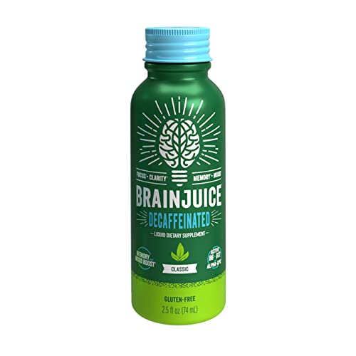 BrainJuice decaf shot berry glass highlights caffeine-free energy for focus sessions.