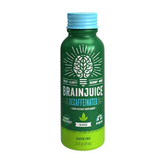 BrainJuice decaf shot berry glass highlights caffeine-free energy for focus sessions.