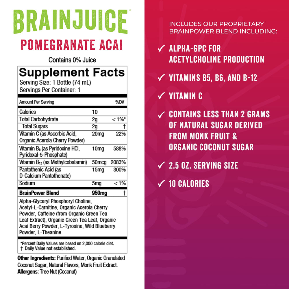 Nutrition icons and ingredients on BrainJuice Immunity packaging