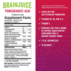 Nutrition icons and ingredients on BrainJuice Immunity packaging