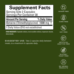 BrainMD Betaine TMG bottle label showing 1000 mg per serving