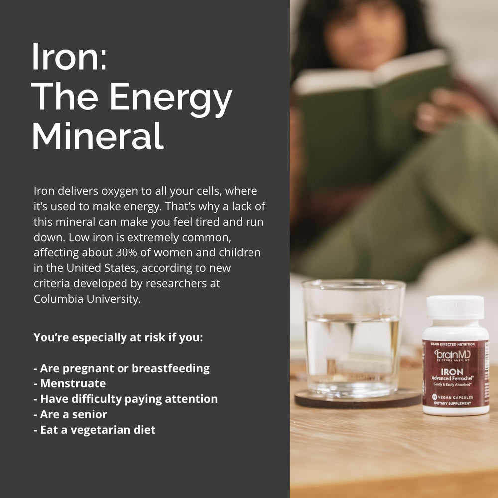 Gluten-free BrainMD Iron supplement packaging back label