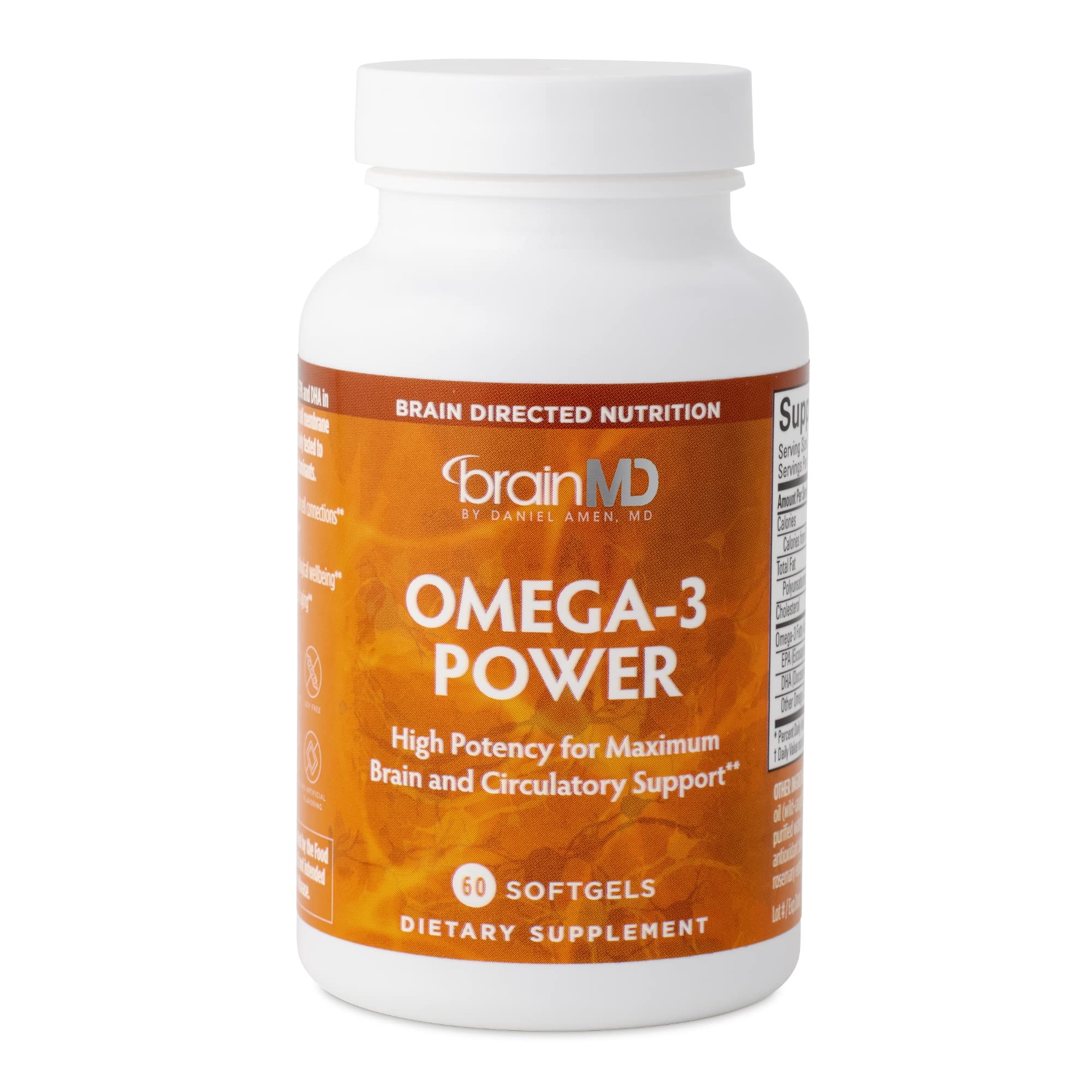 BrainMD Omega-3 Power bottle label - 60 capsules