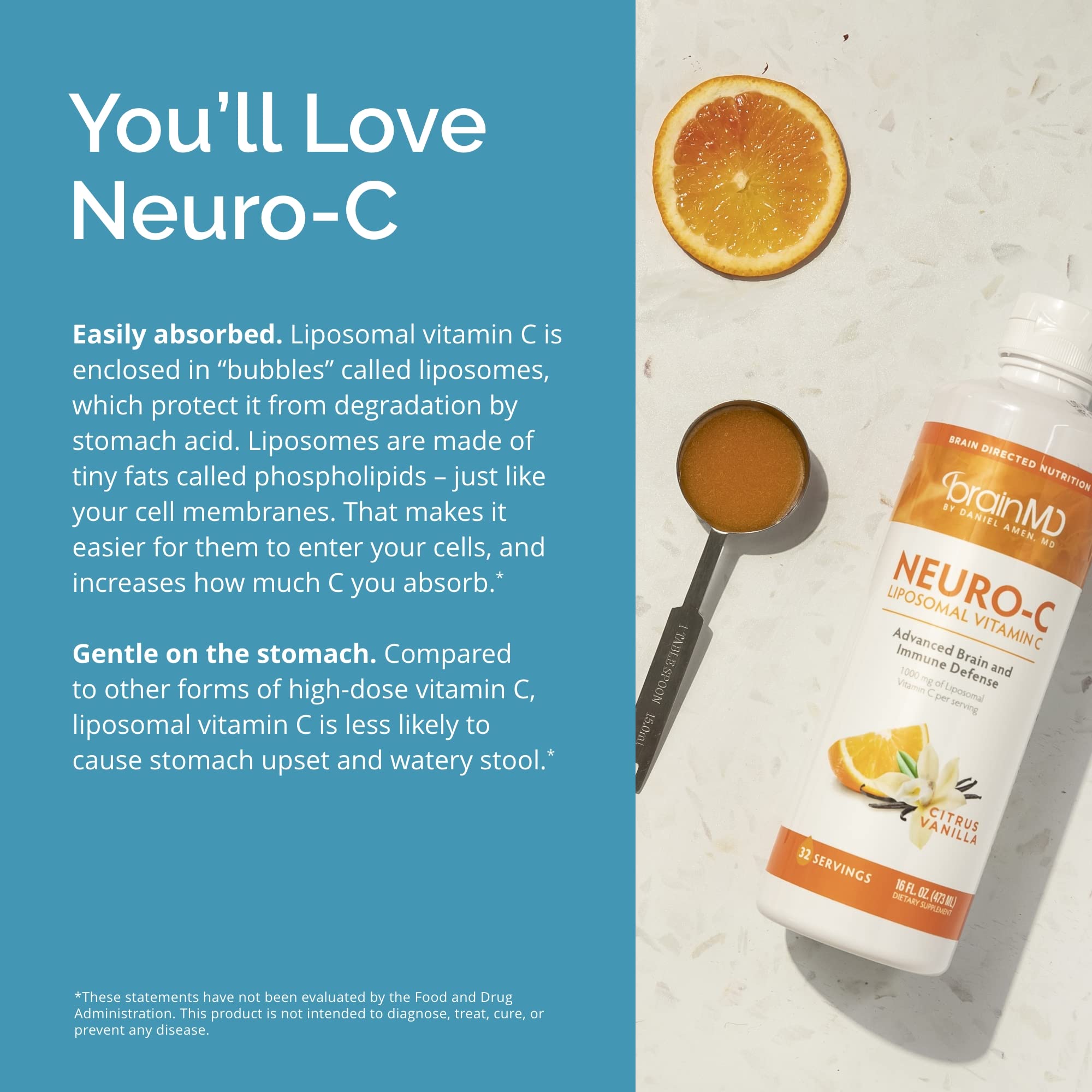 BRAINMD Neuro-C Citrus Vanilla packaging and bottle on box