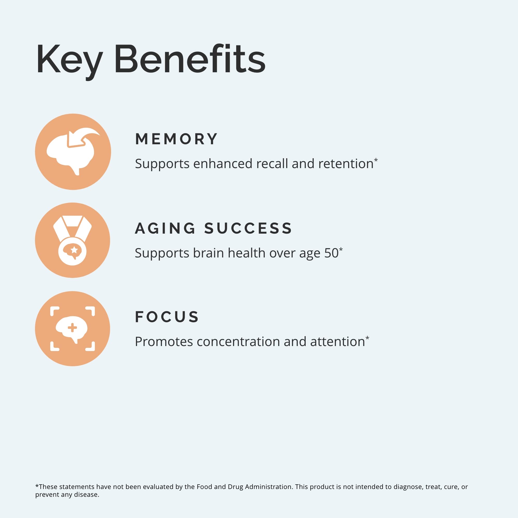 Graphic highlighting focus, memory and energy benefits