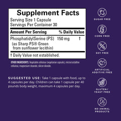 Close-up of NeuroPS label showing 150 mg phosphatidylserine