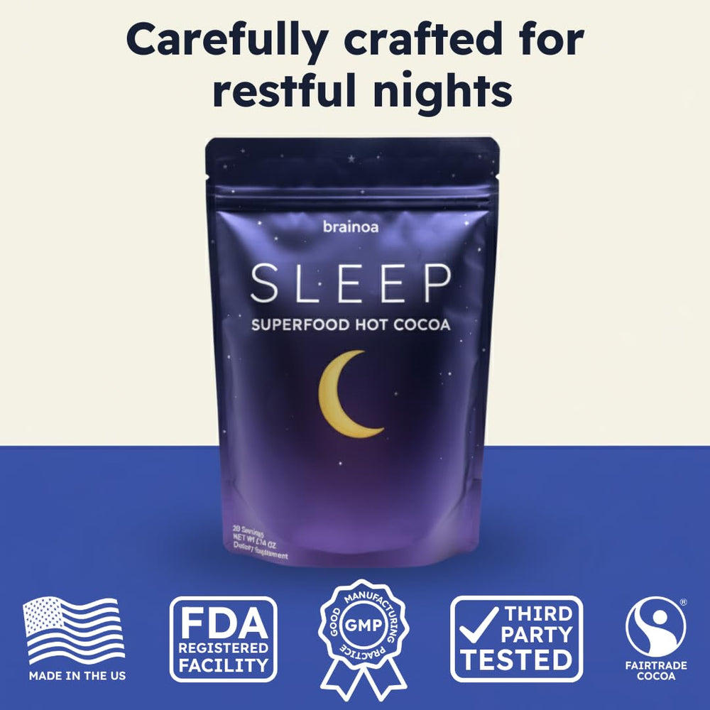 Relaxing bedtime setup with Brainoa Sleep Cocoa, a book, and a blanket