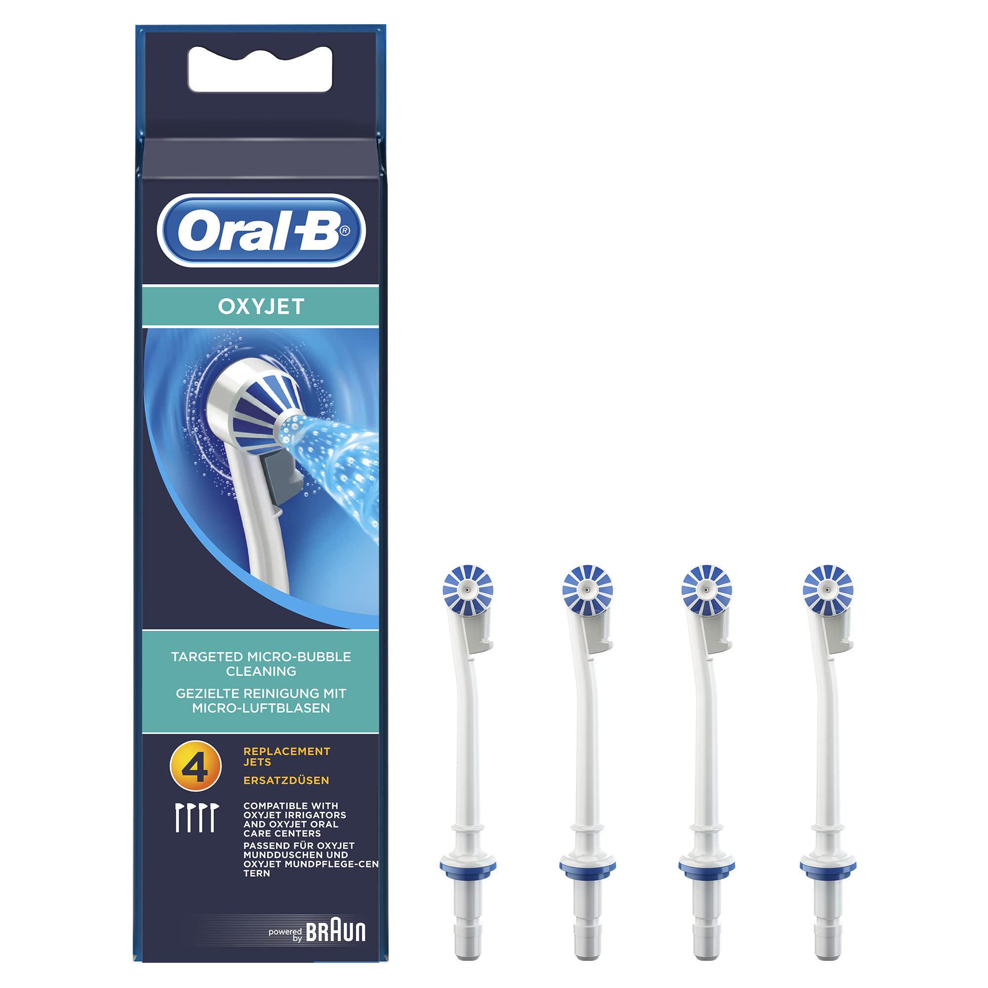 Close-up of Braun Oral-B ED17-4 Oxyjet toothbrush heads