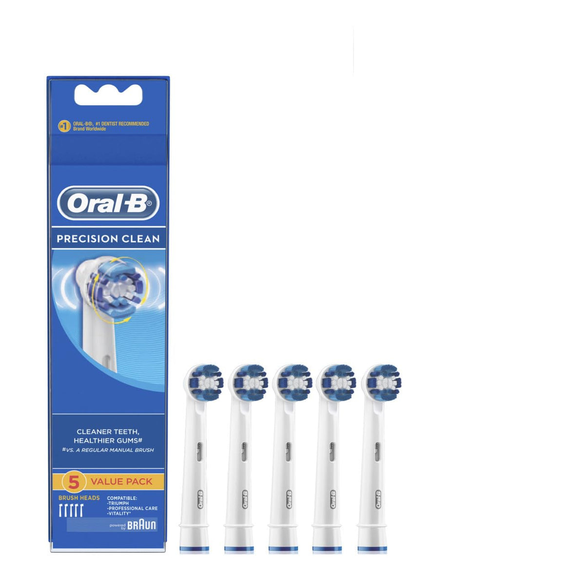 Braun Oral-B Precision Clean replacement toothbrush heads, pack of 5, compatible with all Oral-B rotary brushes