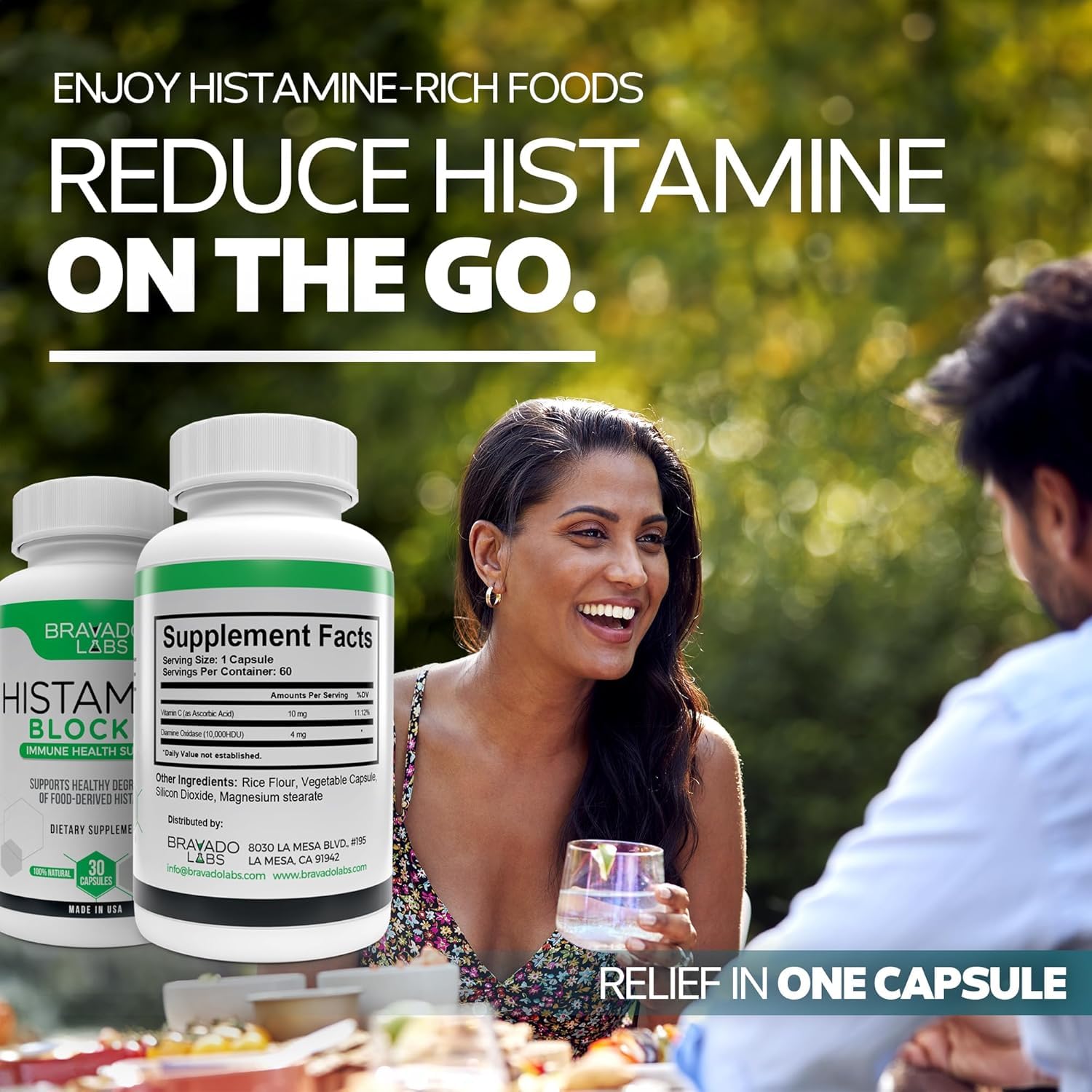 Close-up of active DAO enzyme capsule with vitamin C