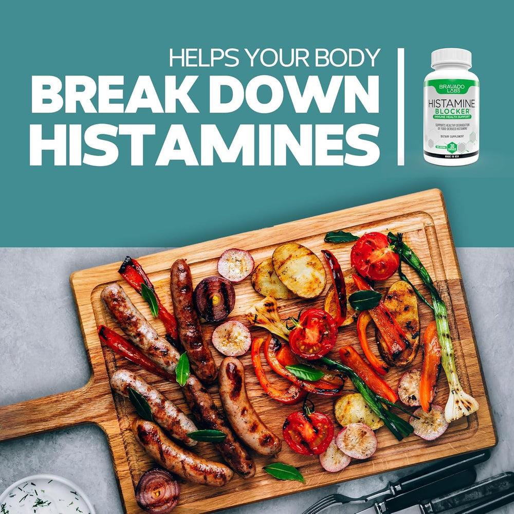 Wine and cheese imagery representing histamine-containing foods